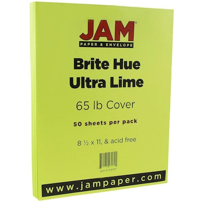 JAM Paper® Bright Color Cardstock, 8.5 x 11, 65lb Ultra Lime Green, 50/pack (104067)