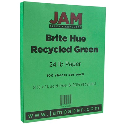 JAM Paper® Smooth Colored Paper, 24 lbs., 8.5 x 11, Green Recycled, 100 Sheets/Pack (104083)