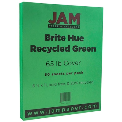 JAM Paper® Bright Color Cardstock, 8.5 x 11, 65lb Green Recycled, 50/pack (104190)