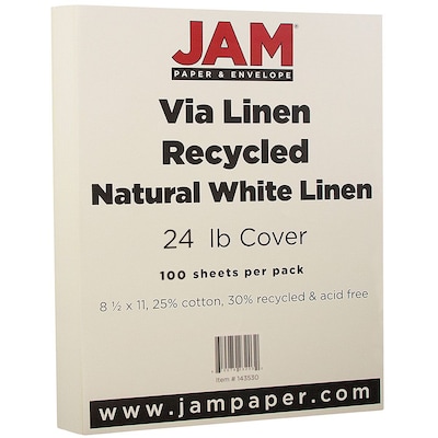 JAM Paper® Strathmore 24lb Paper, 8.5 x 11, Natural White Linen, 100 Sheets/Pack (143530)