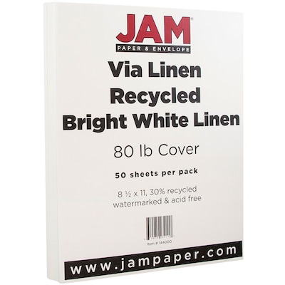 JAM Paper Strathmore 80 lb. Cardstock Paper, 8.5 x 11, Bright White, 50  Sheets/Pack (144000)