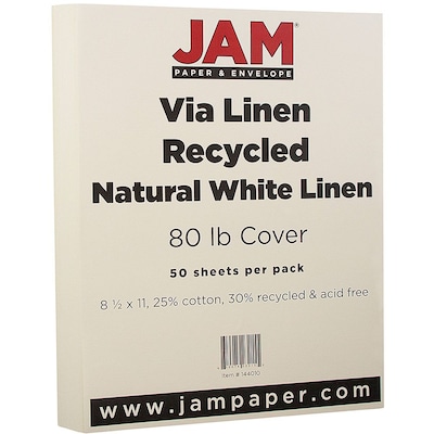 JAM Paper® Strathmore Cardstock, 8.5 x 11, 80lb Natural White Linen, 50/pack (144010)