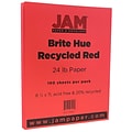 JAM Paper® Smooth Colored Paper, 24 lbs., 8.5 x 11, Red Recycled, 100 Sheets/Pack (151023)