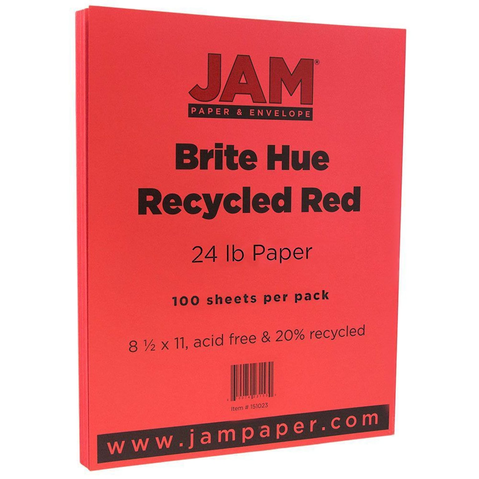 JAM Paper® Smooth Colored Paper, 24 lbs., 8.5 x 11, Red Recycled, 100 Sheets/Pack (151023)