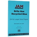 JAM Paper® Smooth Colored Paper, 24 lbs., 8.5 x 14, Blue Recycled, 100 Sheets/Pack (151052)
