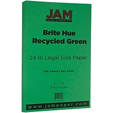 JAM Paper 8.5 x 14 Color Copy Paper, 24 lbs., Green Recycled, 100 Sheets/Pack (151053)