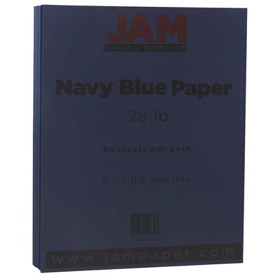 JAM Paper Matte Colored Paper, 28 lbs., 8.5 x 11, Navy Blue, 50 Sheets/Pack (156550)
