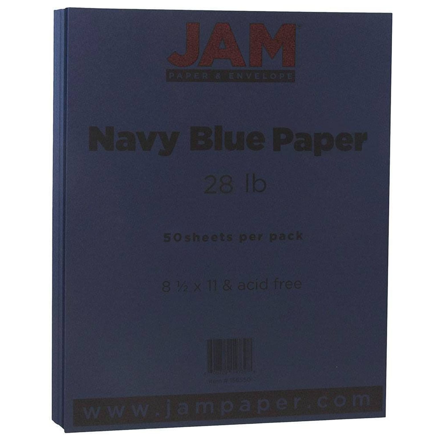 JAM Paper Matte Colored 8.5 x 11 Paper, 28 lbs., Navy Blue, 50 Sheets/Pack (156550)