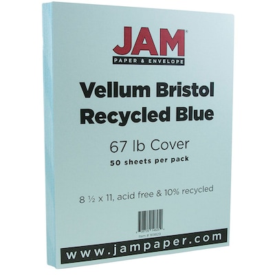 JAM Paper Vellum Bristol 67 lb. Cardstock Paper, 8.5 x 11, Blue, 50 Sheets/Pack (169820)