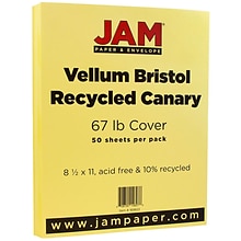 JAM Paper Vellum Bristol 67 lb. Cardstock Paper, 8.5 x 11, Canary Yellow, 50 Sheets/Pack (169822)