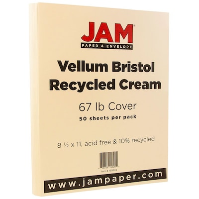 JAM Paper Vellum Bristol 67 lb. Cardstock Paper, 8.5 x 11, Cream, 50 Sheets/Pack (169824)