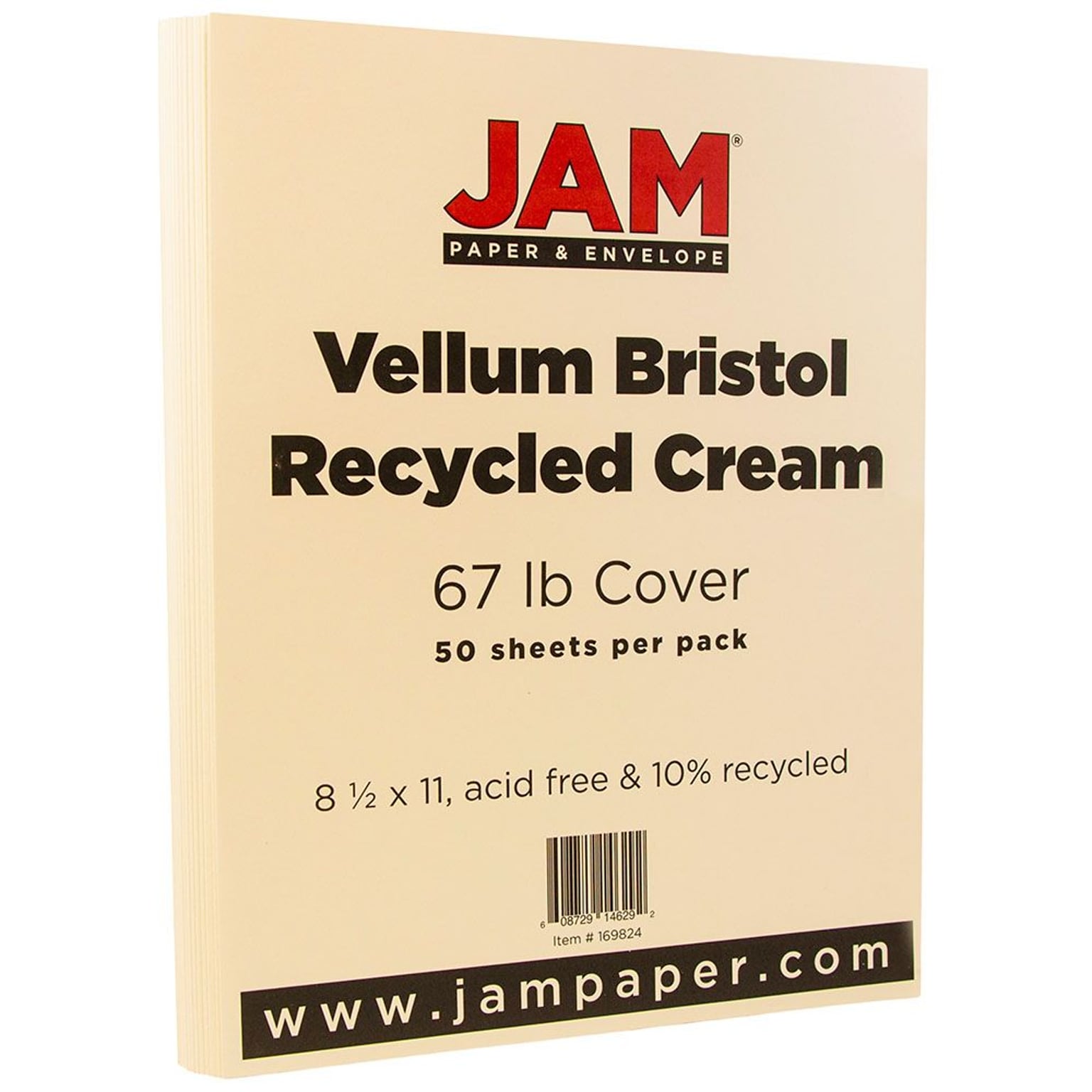 JAM Paper Vellum Bristol 67 lb. Cardstock Paper, 8.5 x 11, Cream, 50 Sheets/Pack (169824)