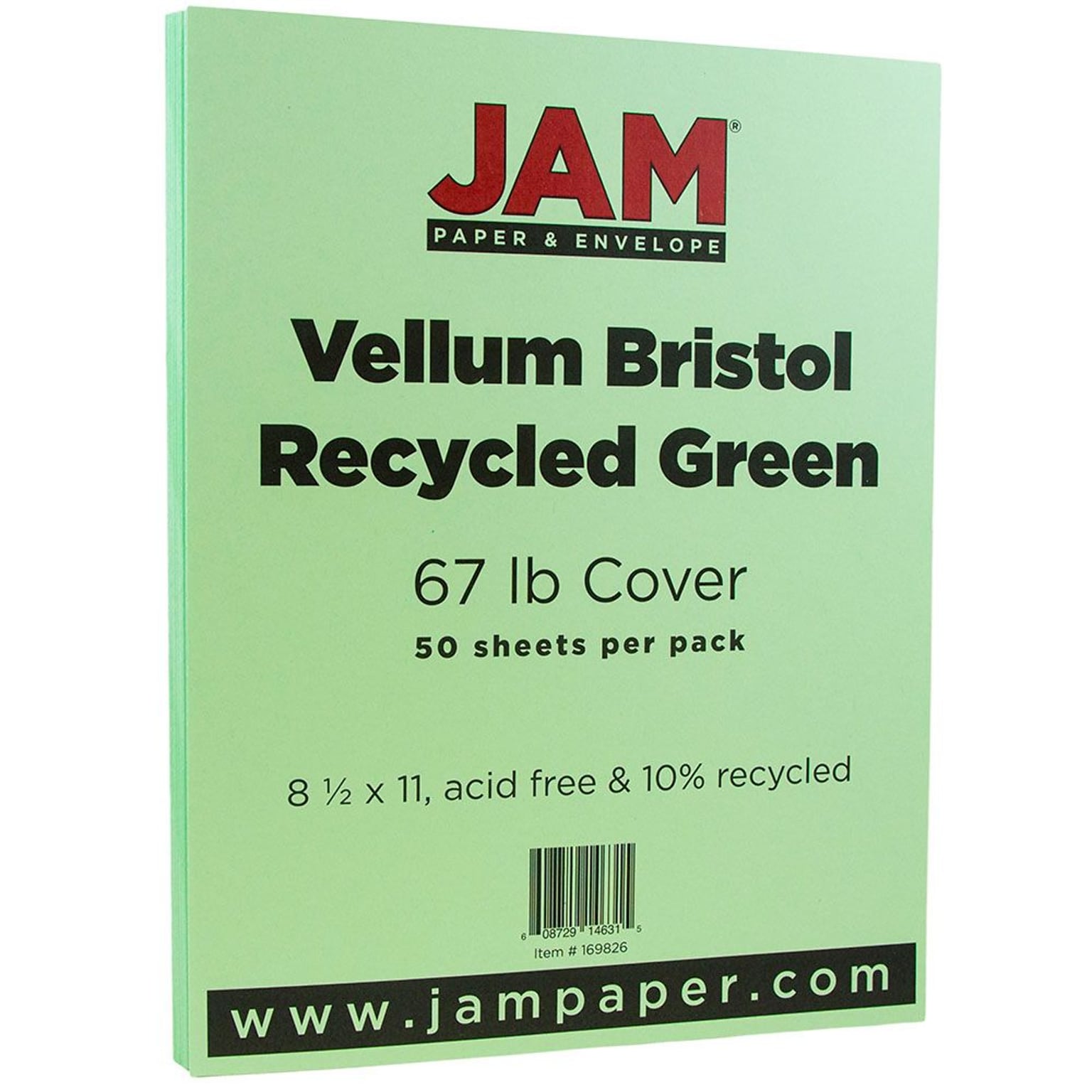 JAM Paper Vellum Bristol 67 lb. Cardstock Paper, 8.5 x 11, Green, 50 Sheets/Pack (169826)