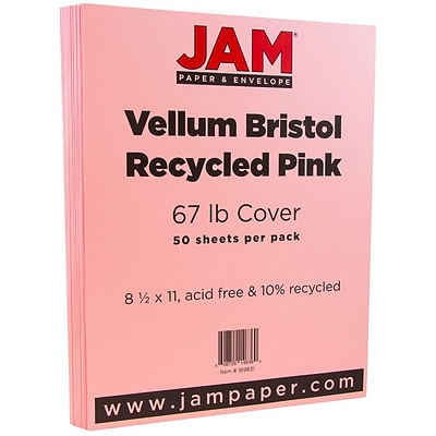 JAM Paper® Vellum Bristol 67lb Colored Cardstock, 8.5 x 11 Coverstock, Pink, 50 Sheets/Pack (169831)