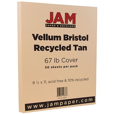 JAM Paper Vellum Bristol 67 lb. Cardstock Paper, 8.5 x 11, Tan Brown, 50 Sheets/Pack (169833)