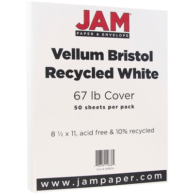 JAM Paper® Vellum Bristol Legal Card Stock, Legal Paper Size, 67 Lb, White,  Pack Of 50 Sheets