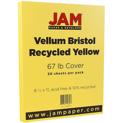 JAM Paper Vellum Bristol 67 lb. Cardstock Paper, 8.5 x 11, Yellow, 50 Sheets/Pack (169838)