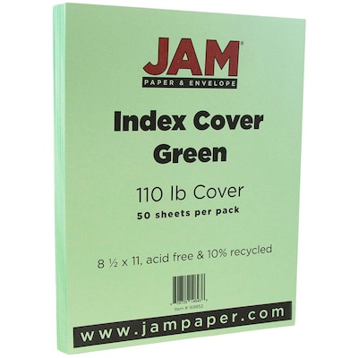 JAM Paper Vellum Bristol 110 lb. Cardstock Paper, 8.5" x 11", Green, 50 Sheets/Pack (169852)