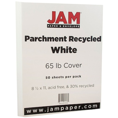 JAM Paper® Parchment Cardstock, 8.5 x 11, 65lb White Recycled, 50/pack (171114)