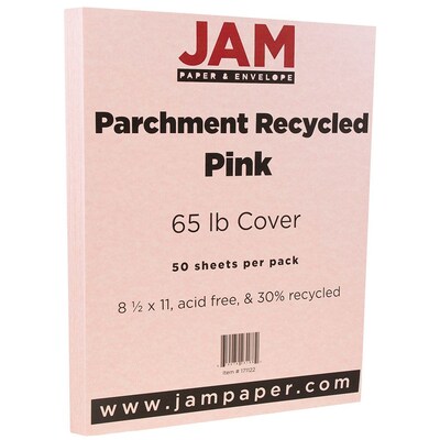 JAM Paper® Parchment Cardstock, 8.5 x 11, 65lb Pink Recycled, 50/pack (171122)