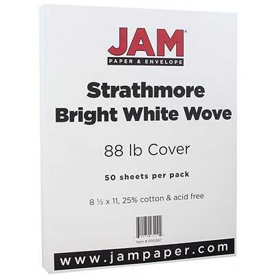 JAM Paper Strathmore 80 lb. Cardstock Paper, 8.5 x 11, Bright White, 50 Sheets/Pack (191267)