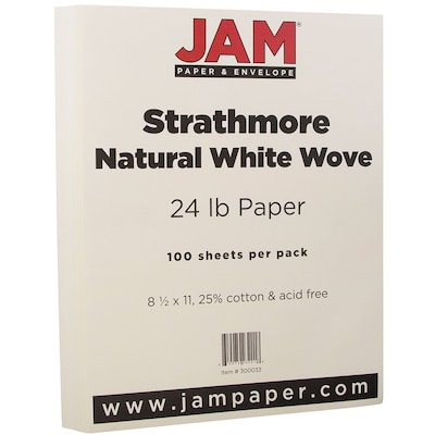 JAM Paper® Strathmore Paper - 8.5 x 11 - 24lb Natural White Wove - 100/pack