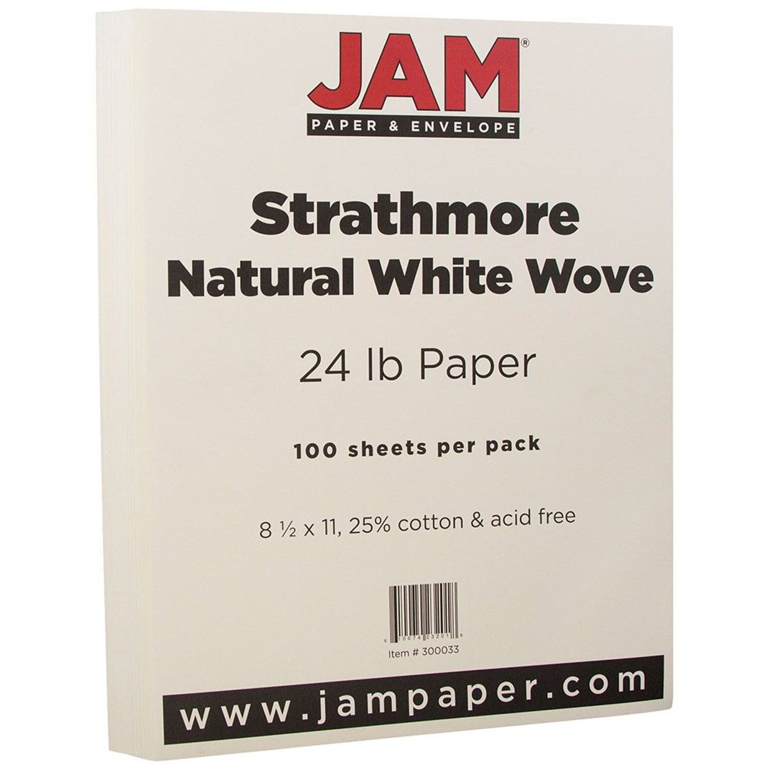 JAM Paper® Strathmore Paper - 8.5 x 11 - 24lb Natural White Wove - 100/pack