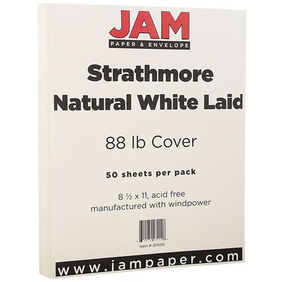 JAM Paper Strathmore 88 lb. Cardstock Paper, 8.5" x 11", Natural White, 50 Sheets/Pack (301015)