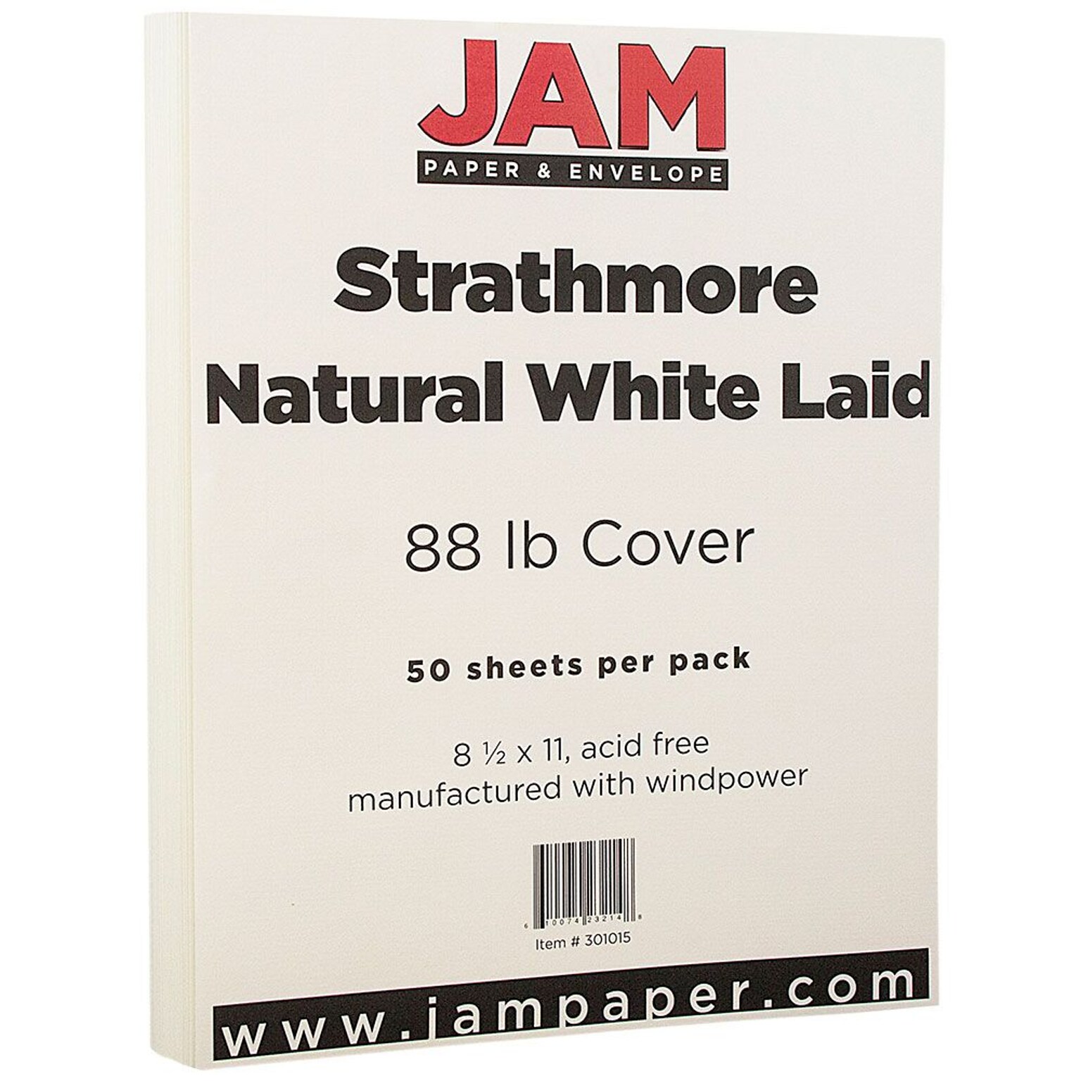 JAM Paper Strathmore 88 lb. Cardstock Paper, 8.5 x 11, Natural White, 50 Sheets/Pack (301015)