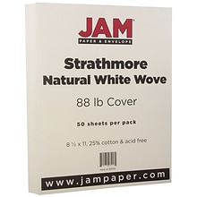 JAM Paper® Strathmore Cardstock, 8.5 x 11, 80lb Natural White Wove, 50/pack (301115)