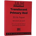 JAM Paper Translucent Vellum Colored Paper, 30 lbs., 8.5 x 11, Primary Red, 100 Sheets/Pack (30177