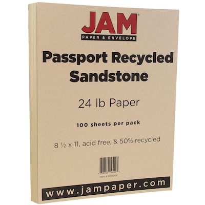 JAM Paper® Smooth Colored Paper, 24 lbs., 8.5 x 11, Passport Sandstone Brown, 100 Sheets/Pack (878006)
