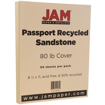 JAM Paper® Recycled Cardstock, 8.5 x 11, 80lb Sandstone Ivory, 50/pack (880615)