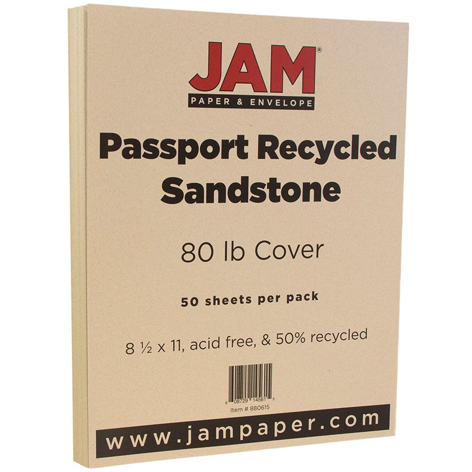 JAM Paper® Recycled Cardstock, 8.5 x 11, 80lb Sandstone Ivory, 50/pack (880615)