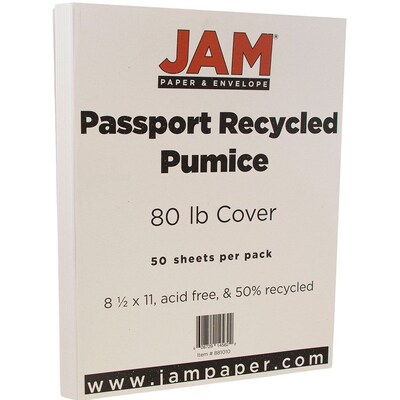 JAM Paper® Recycled 80lb Cardstock, 8.5 x 11 Coverstock, Passport Pumice Gray, 50 Sheets/Pack (881010)