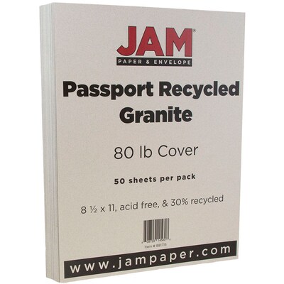 JAM Paper 80 lb. Cardstock Paper, 8.5 x 11, Granite Silver, 50 Sheets/Pack (881715)