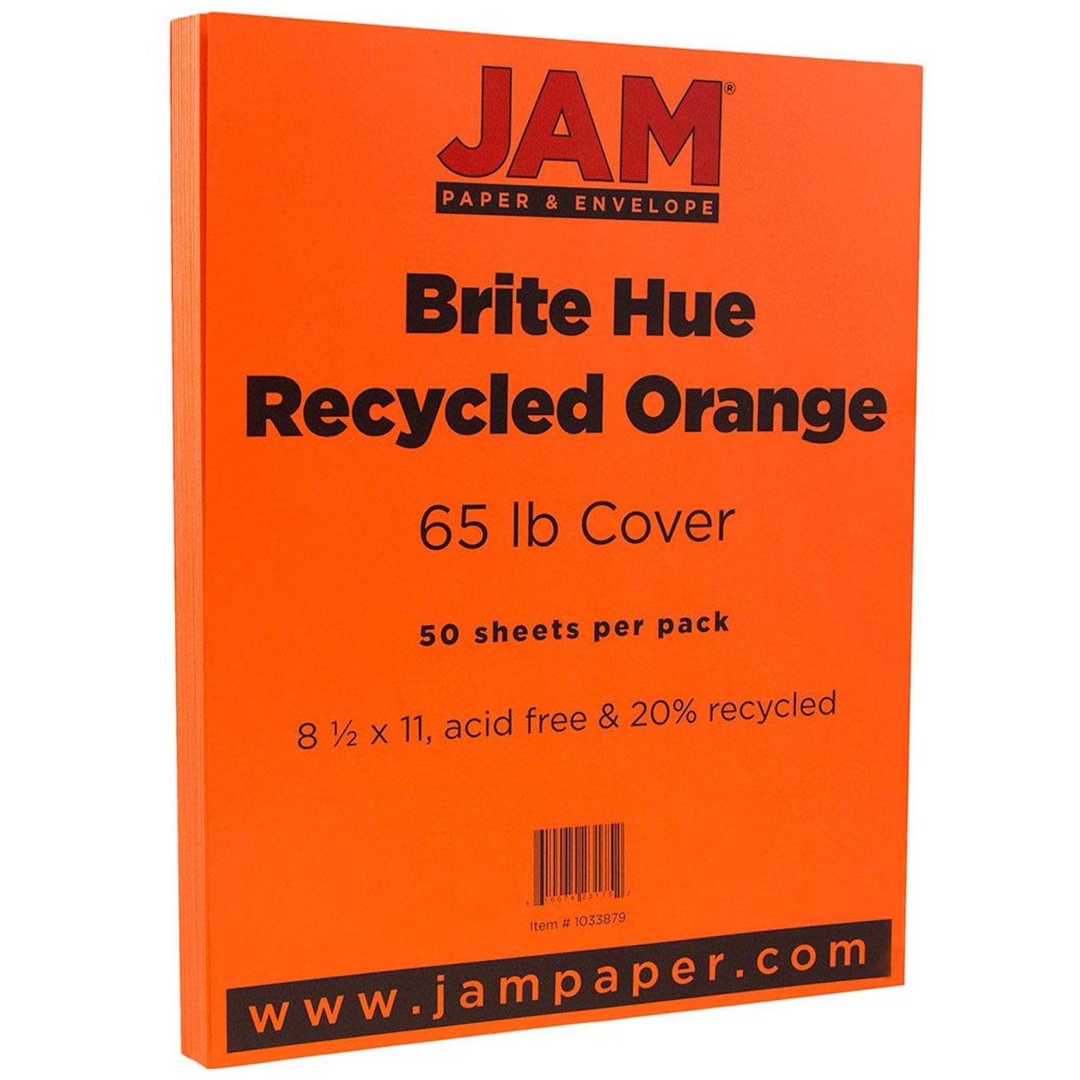 JAM Paper® Bright Color Cardstock, 8.5 x 11, 65lb Orange Recycled, 50/pack (1033879)