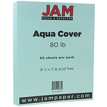 JAM Paper 80 lb. Cardstock Paper, 8.5 x 11, Aqua Blue, 50 Sheets/Pack (1524370)