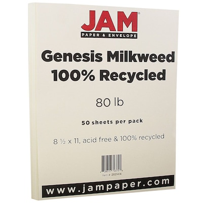 JAM Paper® Recycled 80lb Cardstock, 8.5 x 11 Coverstock, Genesis Milkweed, 50 Sheets/Pack (2821414)