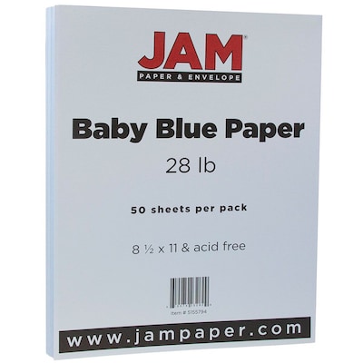 JAM Paper Matte Colored 8.5 x 11 Copy Paper, 28 lbs., Baby Blue, 50 Sheets/Pack (5155794)