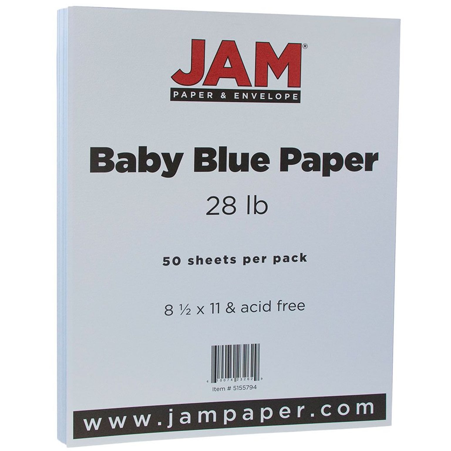 JAM Paper Matte Colored Paper, 28 lbs., 8.5 x 11, Baby Blue, 50 Sheets/Pack (5155794)