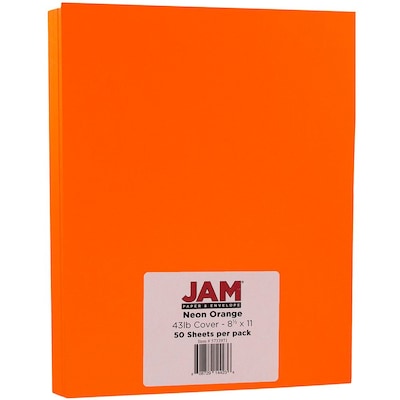 JAM Paper® Neon 43lb Cardstock, 8.5 x 11 Coverstock, Orange Neon Fluorescent, 50 Sheets/Pack (5733973)