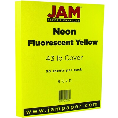 JAM Paper® Neon 43lb Cardstock, 8.5 x 11 Coverstock, Yellow Neon Fluorescent, 50 Sheets/Pack (5733977)