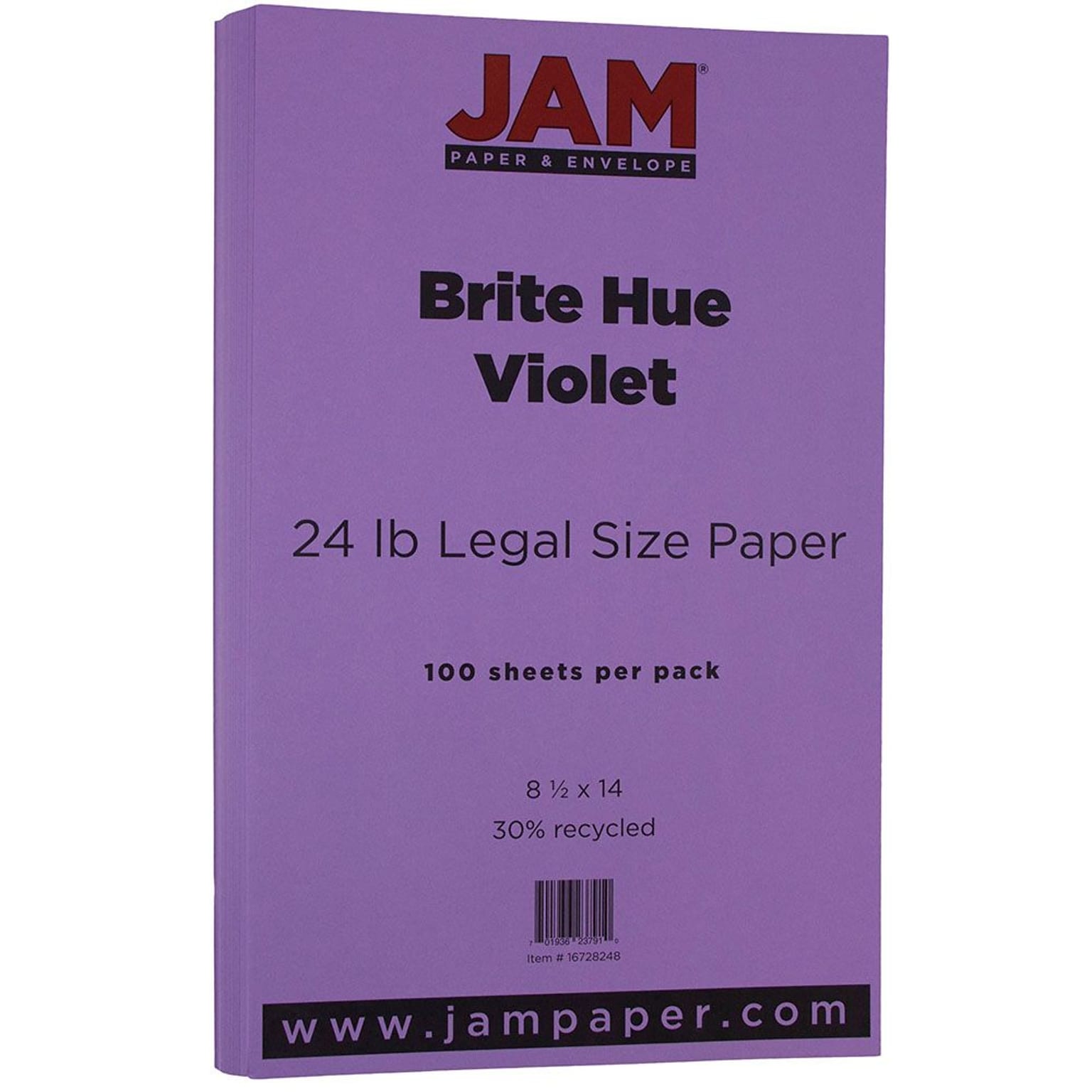 JAM Paper  8.5 x 14 Color Copy Paper, 24 lbs., Violet Purple Recycled, 100 Sheets/Pack (16728248)