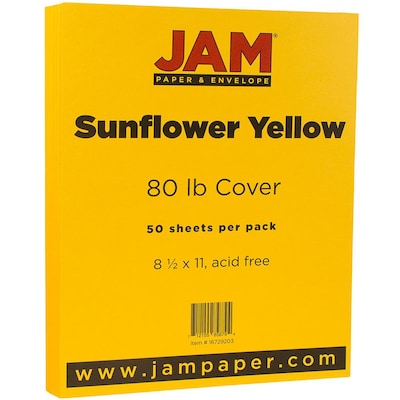 JAM Paper® Matte Cardstock, 8.5 x 11, 80lb Sunflower Yellow, 50/pack (16729203)