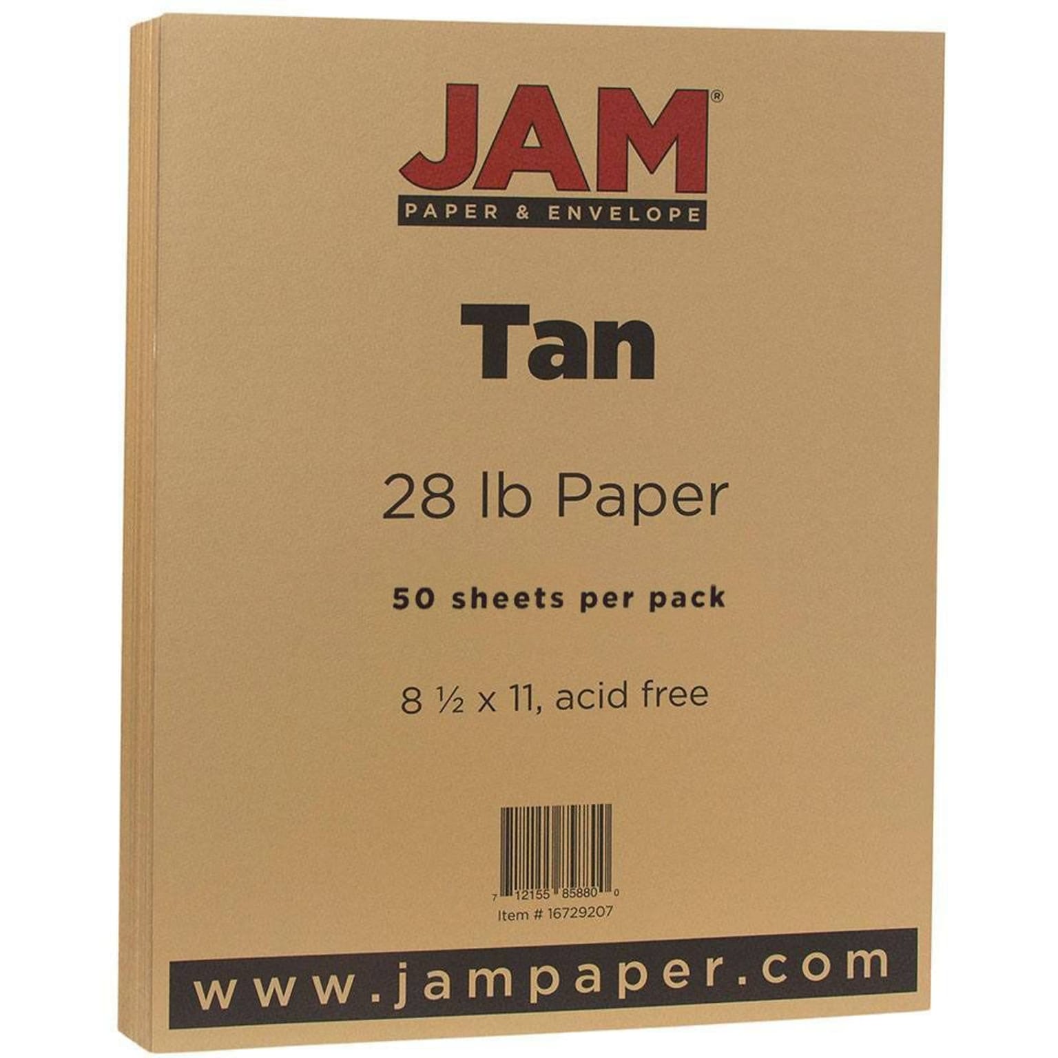 JAM Paper Matte Colored Paper, 28 lbs., 8.5 x 11, Tan Brown, 50 Sheets/Pack (16729207)