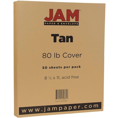 JAM Paper 80 lb. Cardstock Paper, 8.5" x 11", Light Brown Tan, 50 Sheets/Pack (16729211)