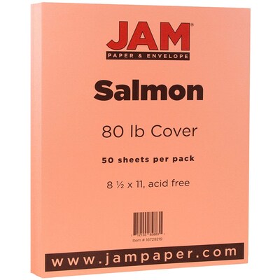 JAM Paper® Matte Cardstock, 8.5 x 11, 80lb Salmon Pink, 50/pack (16729219)