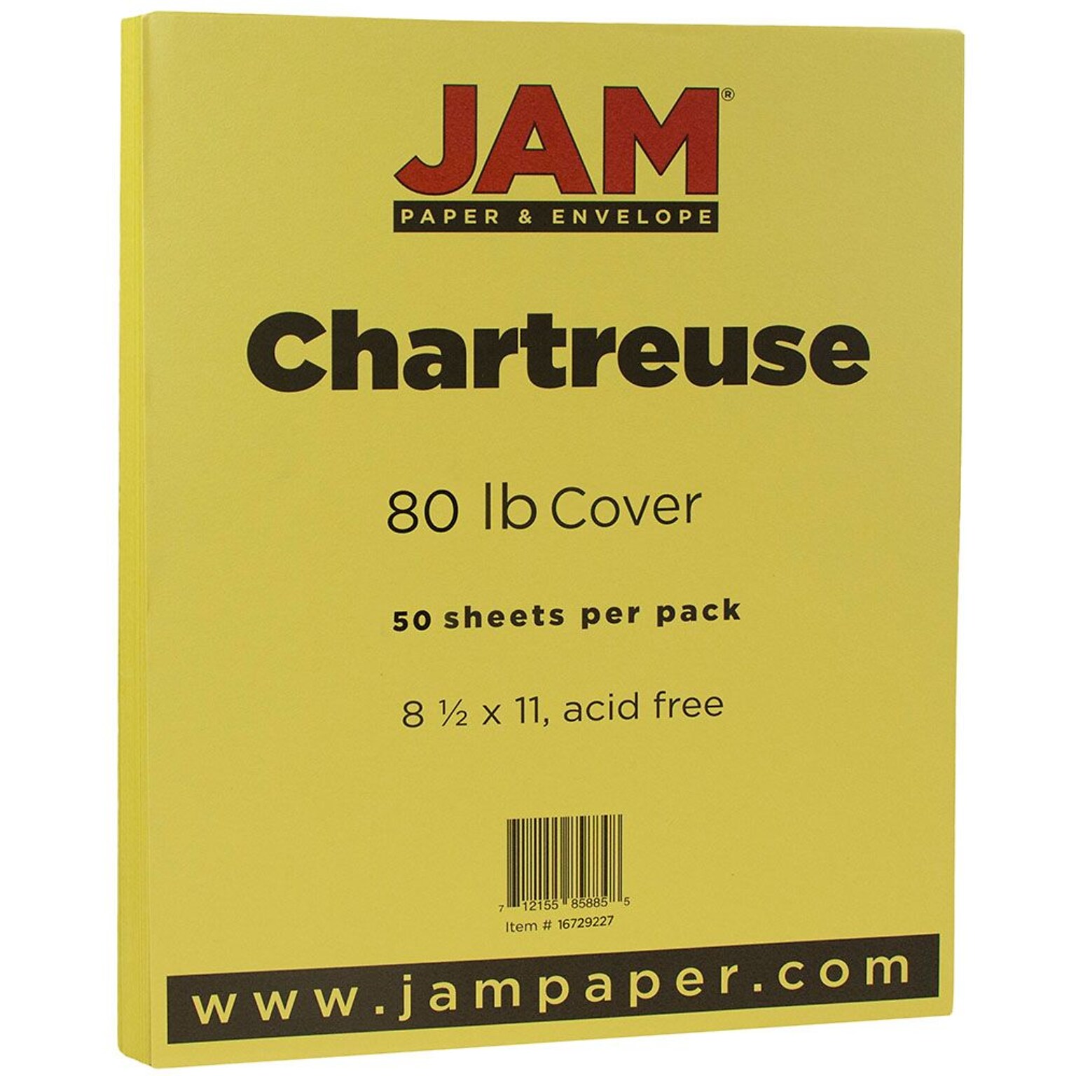 JAM Paper® Matte Cardstock, 8.5 x 11, 80lb Chartreuse Green, 50/pack (16729227)