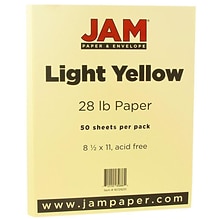 JAM Paper Matte Colored 8.5 x 14 Copy Paper, 28 lbs., Light Yellow, 50 Sheets/Pack (16729231)
